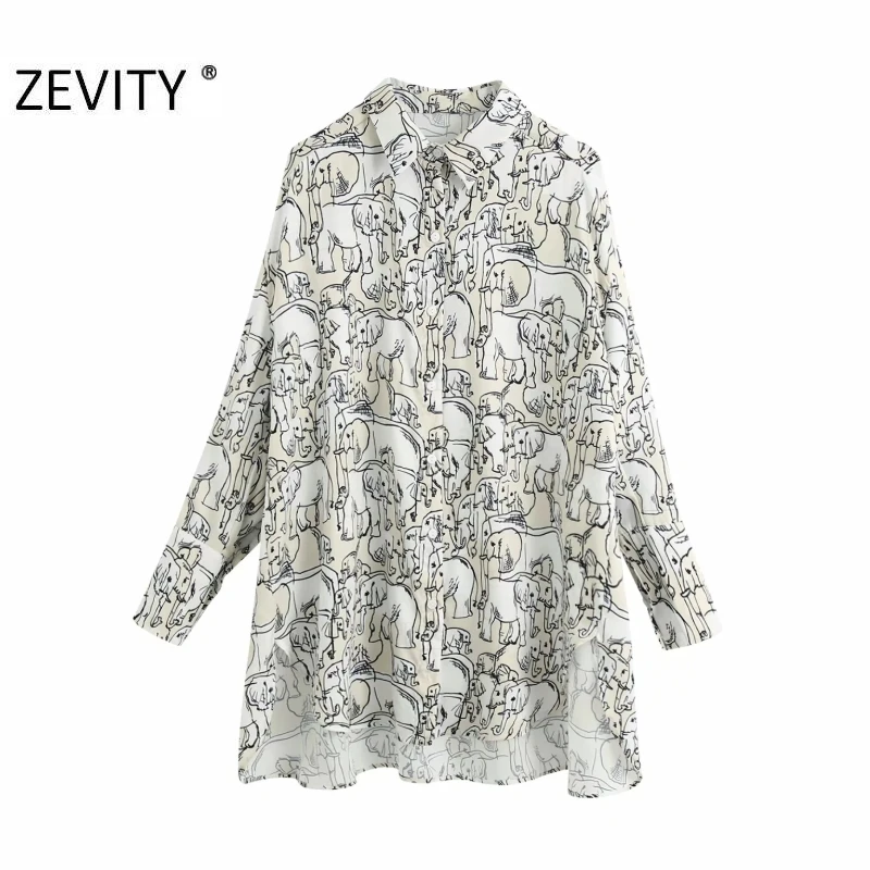 

Zevity Women fashion abstract graffiti print casual loose smock blouse shirt women long sleeve chic femininas blusas tops LS7224