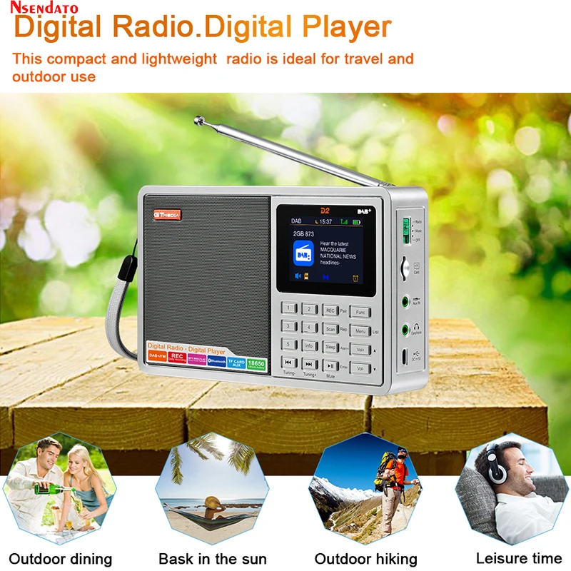 GTMedia D2 Handhel цифровой RSD Стерео FM DAB + радио для TF SD карты плеер ЖК дисплей Будильник