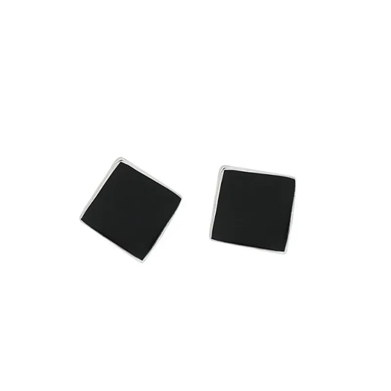 POFUNUO 925 Sterling Silver Geometric Rhombus Girls Stud Earrings Minimalist Women Chic White Black Square Ear Fine Jewelry | Украшения и