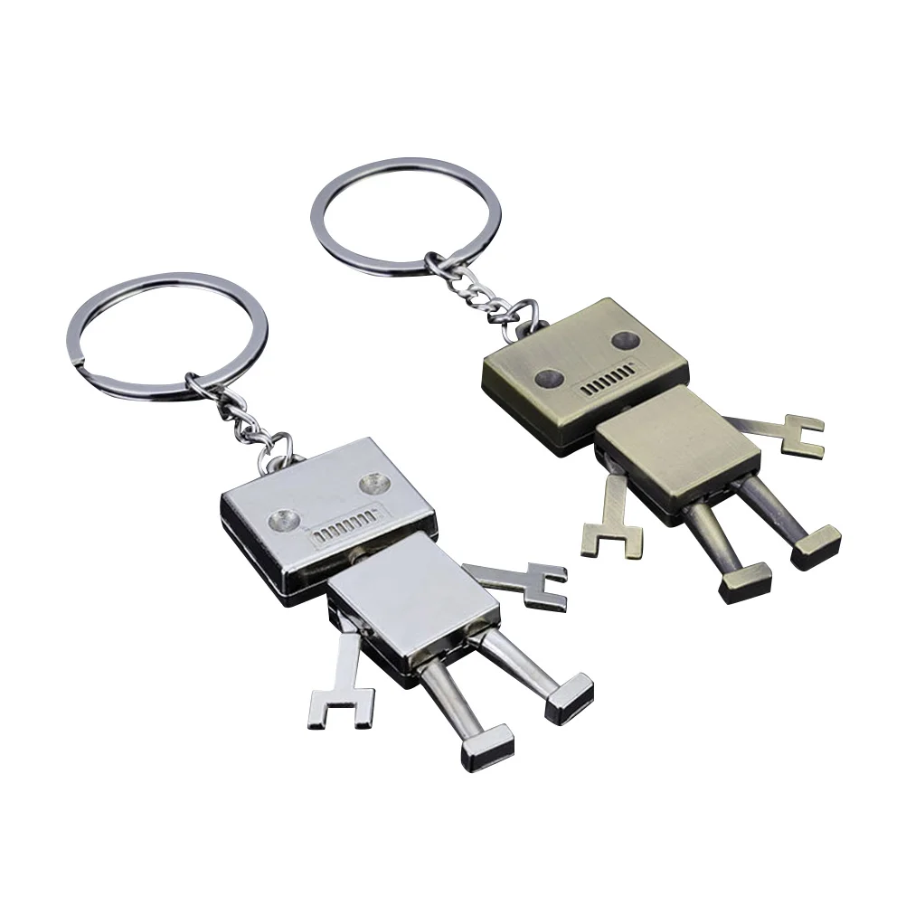 

2pcs Movable Metal Robot Keychain Keyring Figure Metal Key Chain Ring for Men Gift Charms Pendant (Brown + Silver)