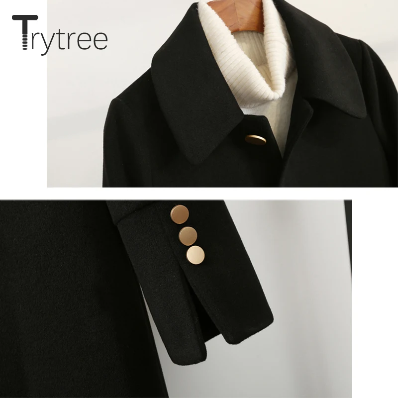 Женское однобортное пальто на пуговицах Ttytree повседневное однотонное черное