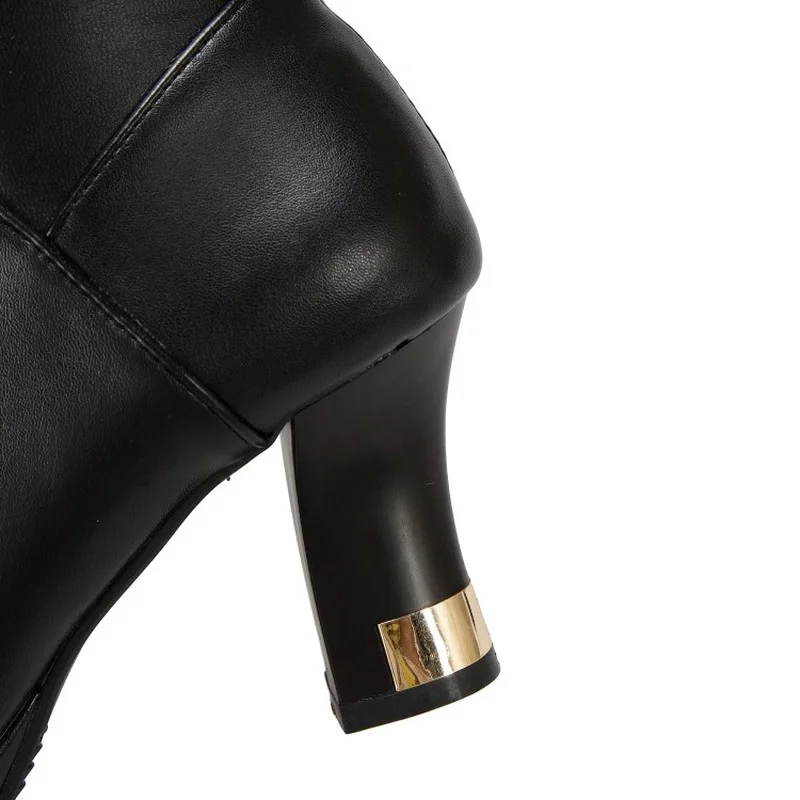 

Women's Boots Autumn Winter Warm Pu Motorcycle Boots High-heels Knee-High Platform Square Heel Zip Adult 2021 New Fashion White