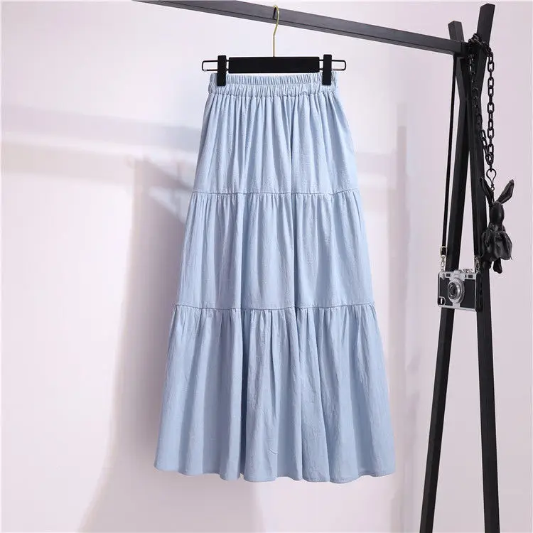 

2021 New Summer Fashion Korean Casual A-line Skirts for Student INS Solid Vintage High Waist Fit Pleated Skirts Female Chic Z219