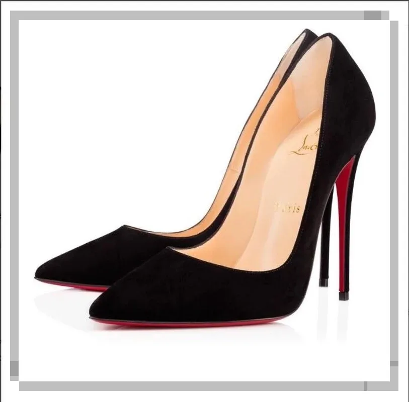 

Quality Genuine Leather Women Sexy Pumps Red Bottom Shoes Wedding Party Dress Pointed Toe Shallow High Heels Thin Heel Stilettos