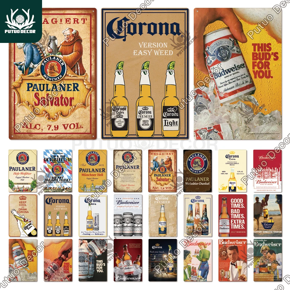 Putuo Decor Beer Brand Vintage Rectangle Tin Sign Metal Plate Decorative Plaque for Pub Bar Restaurant Man Cave Club Wall | Дом и сад