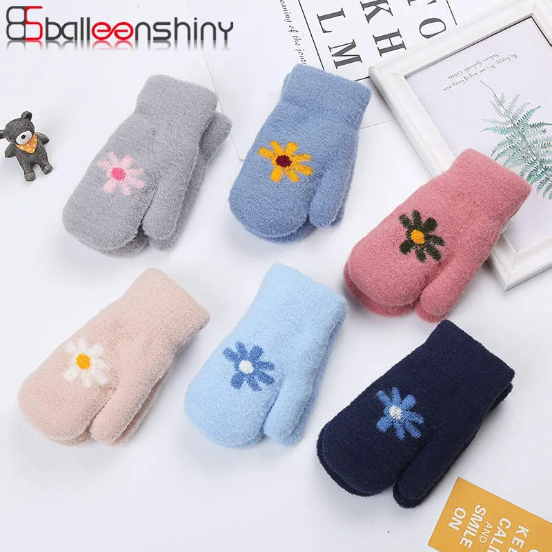

Balleenshiny Children's Double-layer Plus Velvet Thick Knitted Woolen Warm Gloves Winter Kids Baby Gloves Infant Toddler Mittens