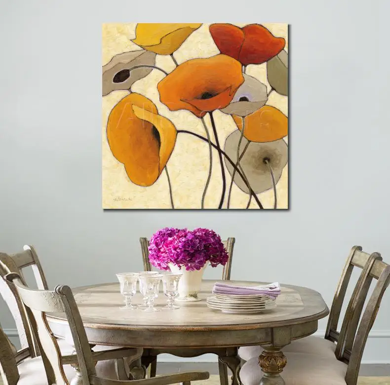 Настенный декор цветы тыква Мак холст Современная картина маслом Shirley Novak