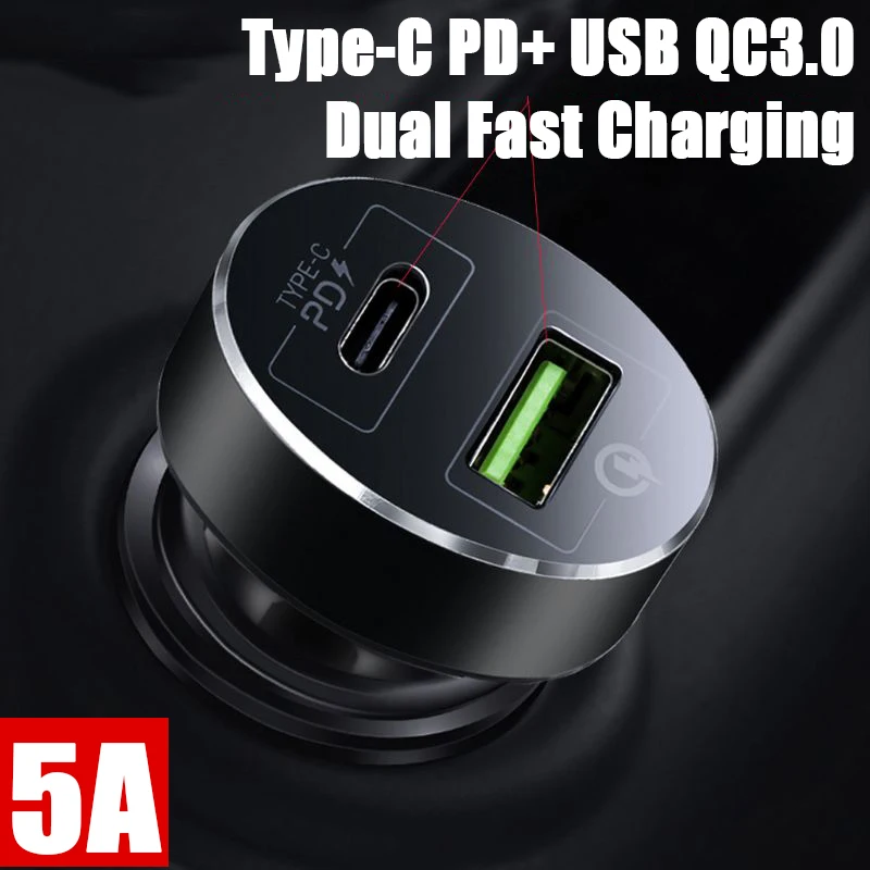 Автомобильное зарядное устройство Type C PD QC 3 0 36 Вт USB мини для быстрой зарядки 1A1C