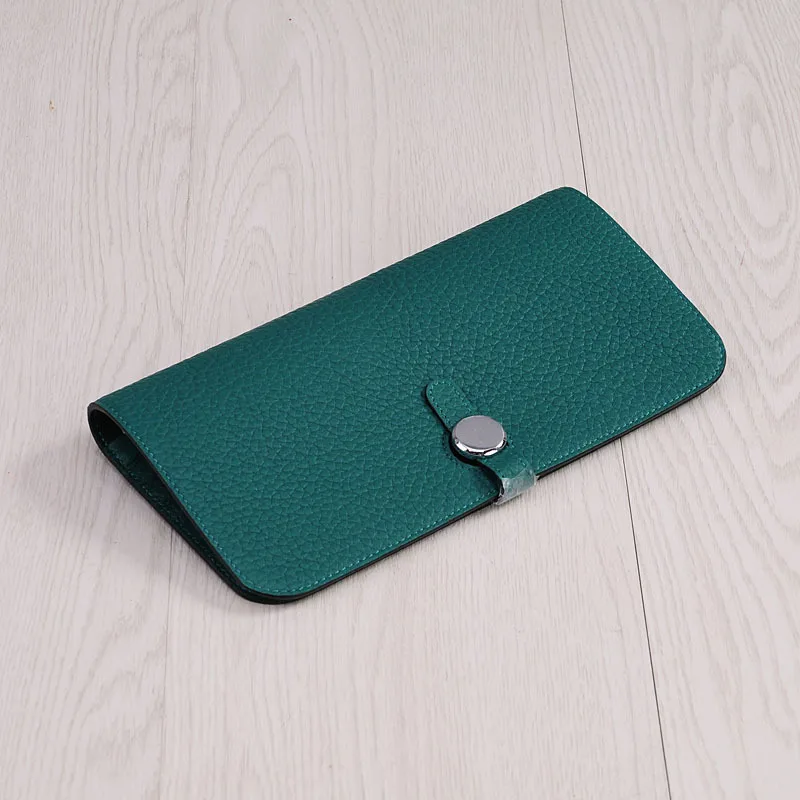 Dark green Роскошный женский кошелек из натуральной кожи, модные дизайнерские кошельки, известный бренд, Дамский кошелек из воловьей кожи, сумки для денег, 11 цветов - Цвет: Dark green
