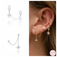 aide 925 sterling silver two circle hoop earrings for women zircon star pendant chain tassel double huggie earring party jewelry