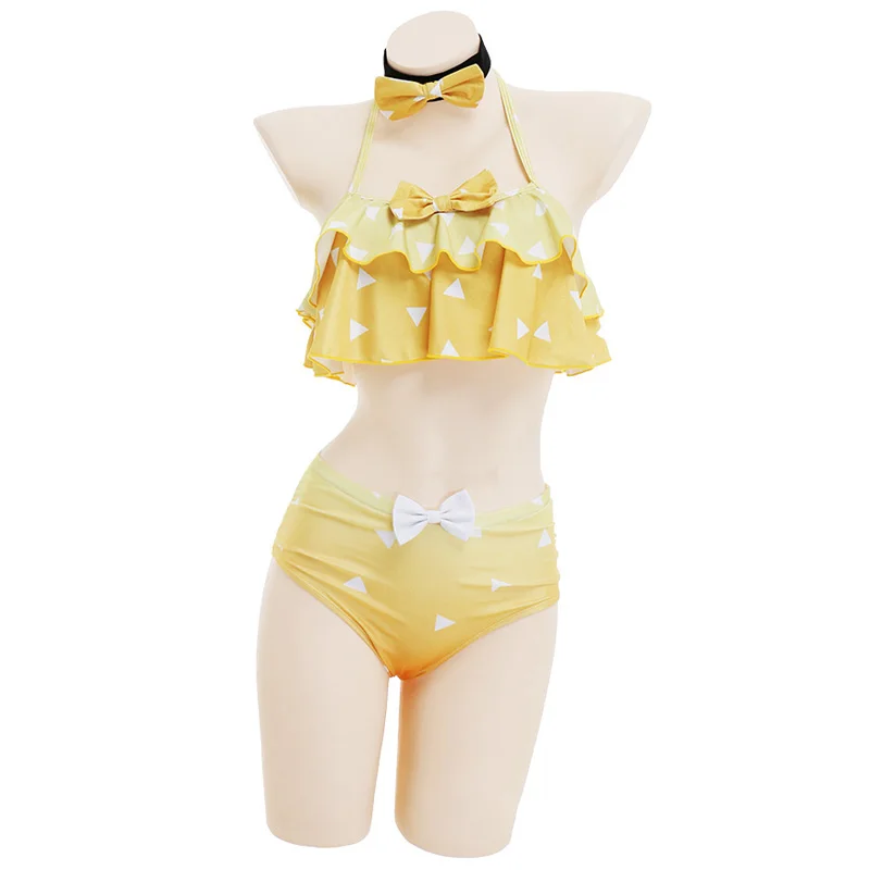 

Костюм женский для косплея Zenitsu с разрезом, милый купальник с оборками в стиле аниме, киметасу, no Yaiba