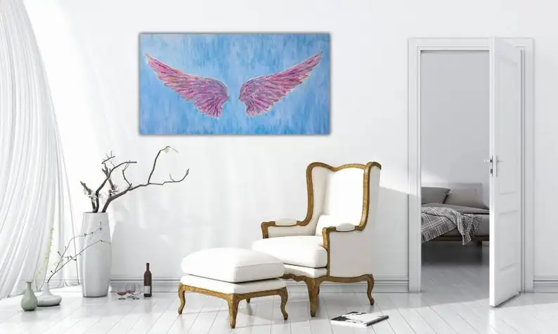 

Large Abstract Wing Painting Textured Painting Impasto Blue Painting Colorful Wall Decor Original Art Painting On Canvas