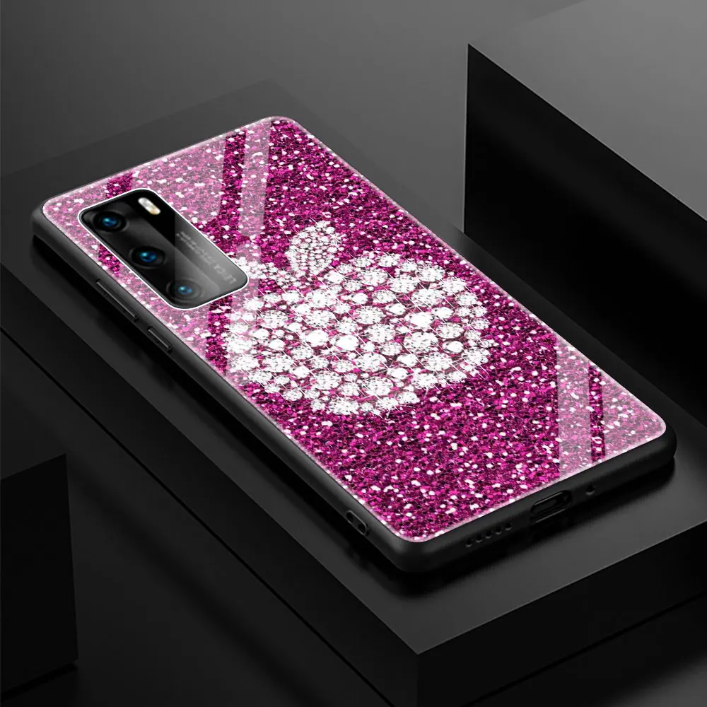 

Diamond Crown Printing Soft Edge Phone Case Cover for Huawei P30 P20 P10 Lite P40 Pro P Smart Z 2021 Luxury Tempered Glass Shell