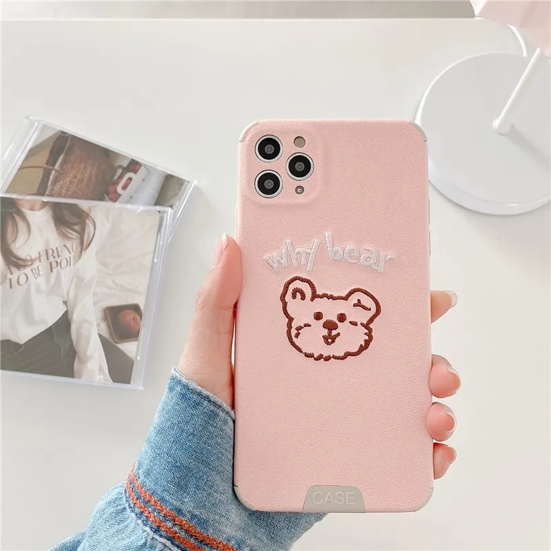

Fashion Luxury 3d Embroidery Bear Female Soft Case For Iphone 11 12 Pro Max Mini 7 8 Plus Xr X Xs Max Se 2 Phone Cover Fundas