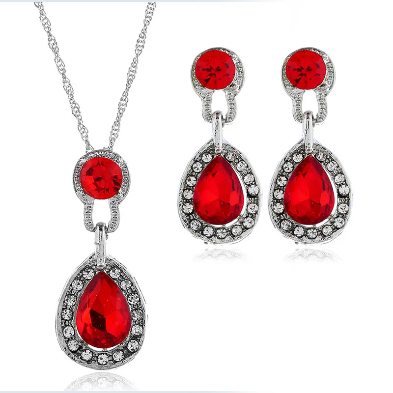 

Nigeria New Elegant Women Party Fashion Jewelry Sets Drop Shaped Necklace Earrings Crystal Jewelry Wedding Gifts