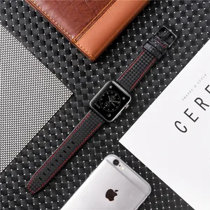 Модные роскошные кожаные углеродного волокна Ремешок для наручных часов Apple Watch Series 5 4, версия 1, 2, 3, ремешок с пряжкой; Ремешок для наручных часов iWatch 38, 42, 40, 44 мм длина браслета