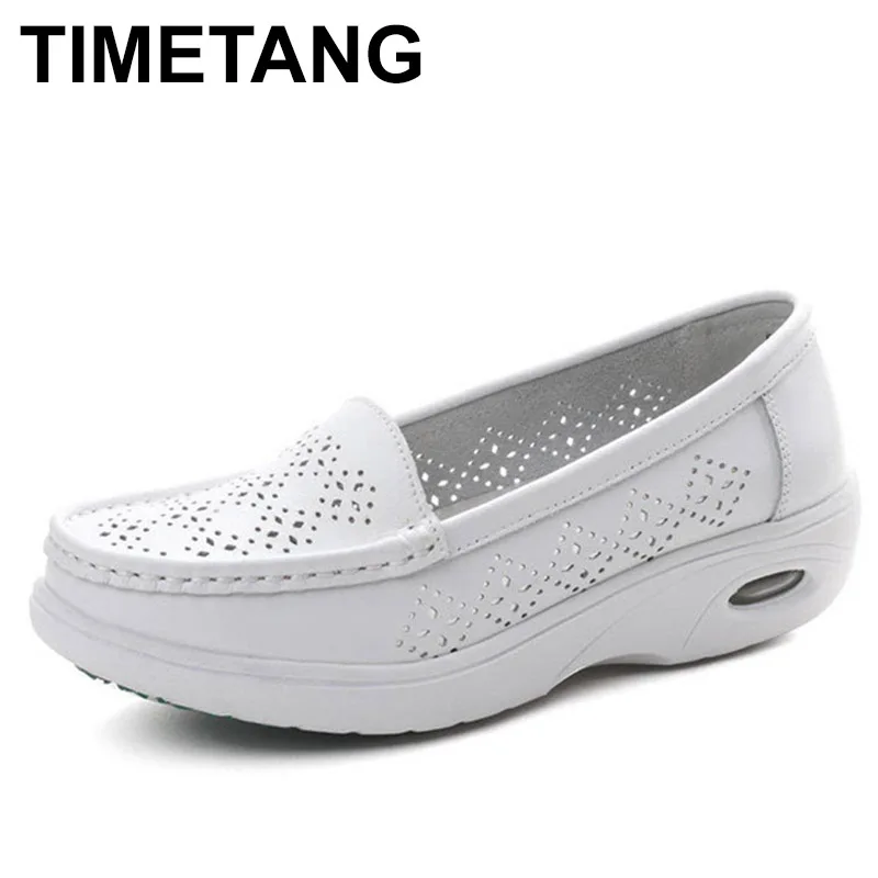 

TIMETANGLadies повседневная обувь на плоской подошве из натуральной кожи; Женская обувь на платформе из коровьей кожи белого цвета; Обувь для медс...