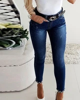 2021 ladies jeans spring spring bowknot cuffs skinny denim pencil pants high waist pocket zipper jeans no belt