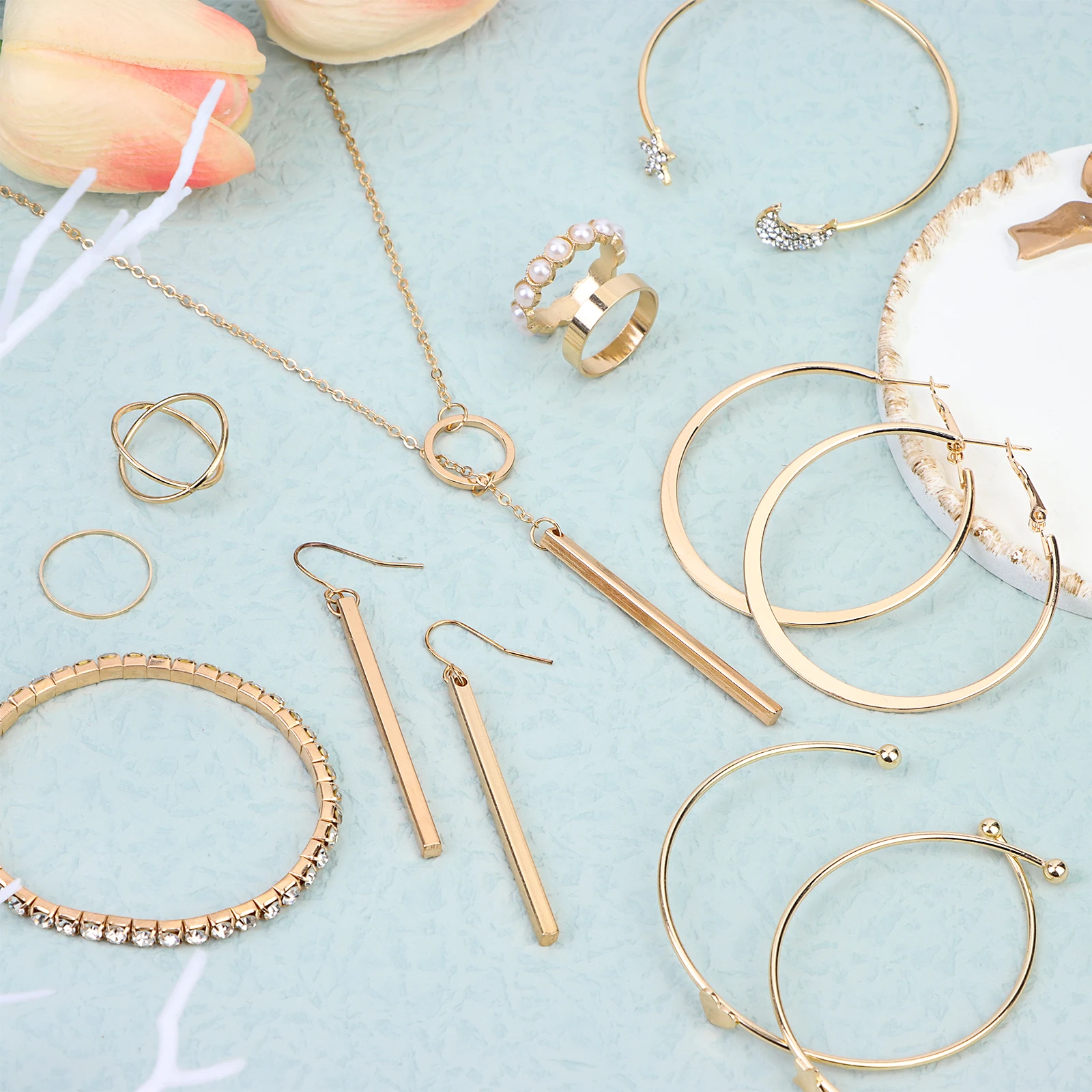

Simple Bar Jewelry Set Vertical Bar Necklace Earrings Adjustable Cuff Bracelet Simple baguette de bijoux