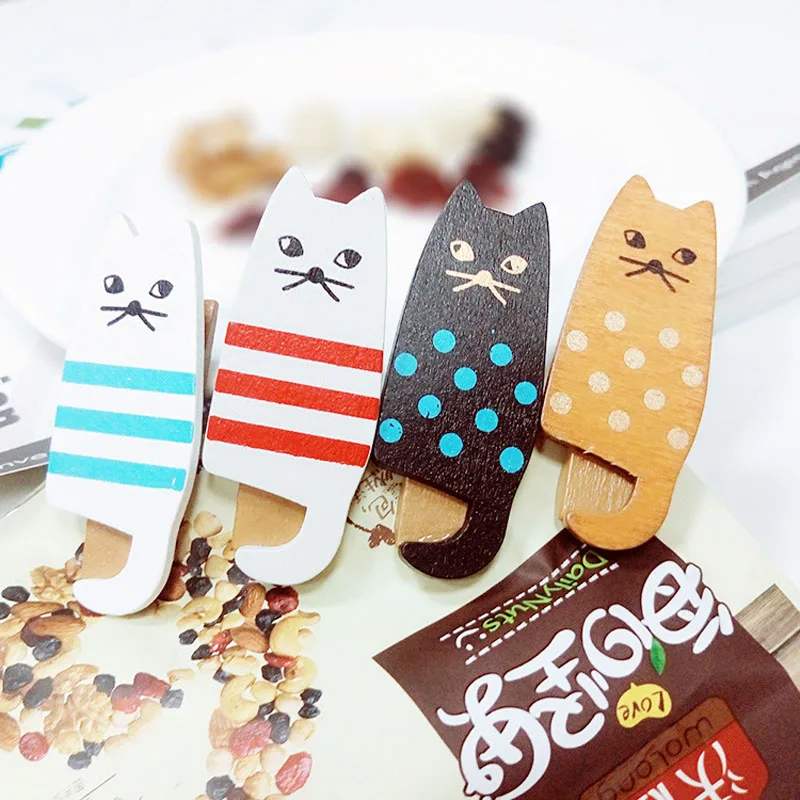 18sets/lot New lovely cat Wooden Clip / Bag / Paper Clip / Special Gift / Fashion Office & School Supplies G137