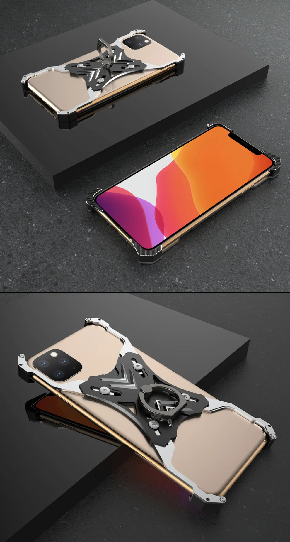 Алюминиевый металлический бампер чехол для iPhone 11 Pro XS MAX X XR жесткое крепление в виде кольца на палец Kickstand чехол для iPhone 11 Pro Max бампер