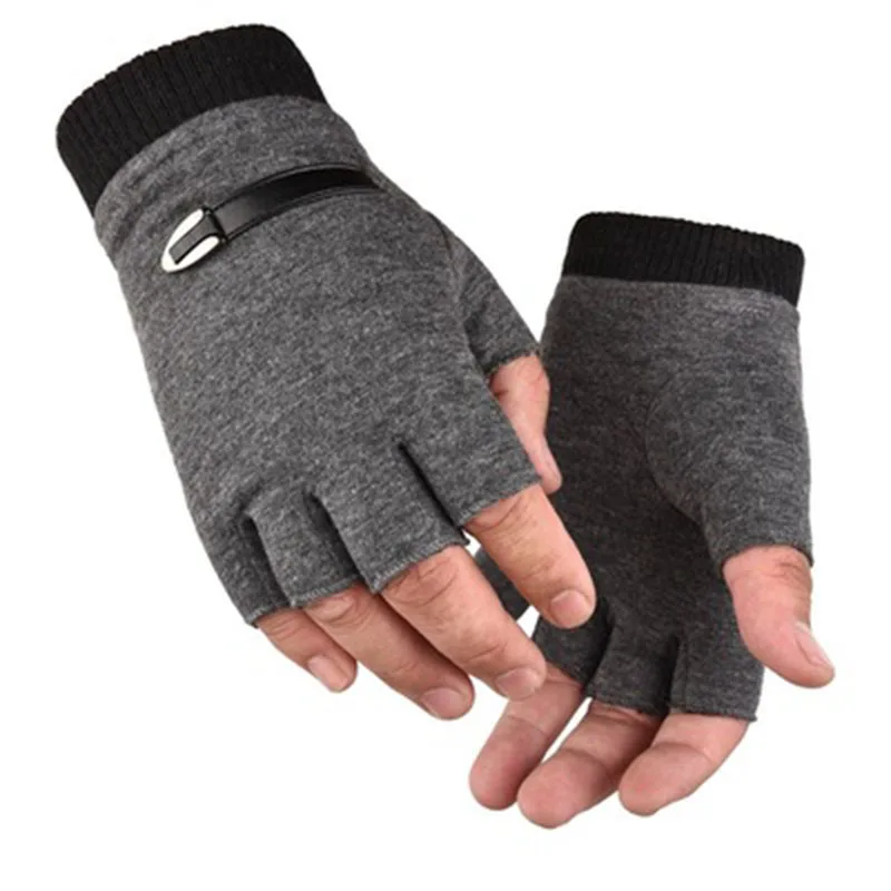 

Suede Half-Finger Warm Gloves Men Winter Writing Students Thickening Velvet Riding Driving Women Embroidered Fingerless Gloves 8