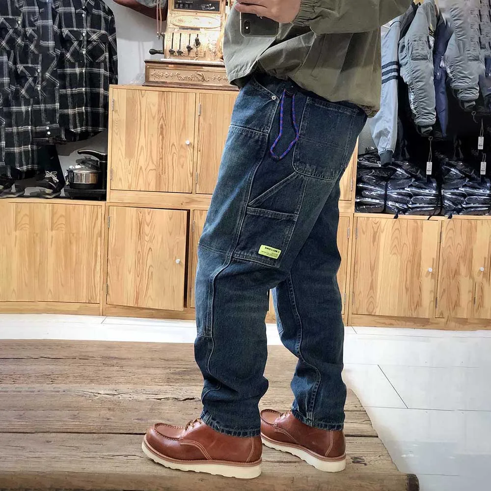 Loose Baggy Cargo Jeans Men Casual Denim Pants Straight Hiphop Harem Trousers Streetwear Thick Heavy Pockets Joggers Clothing