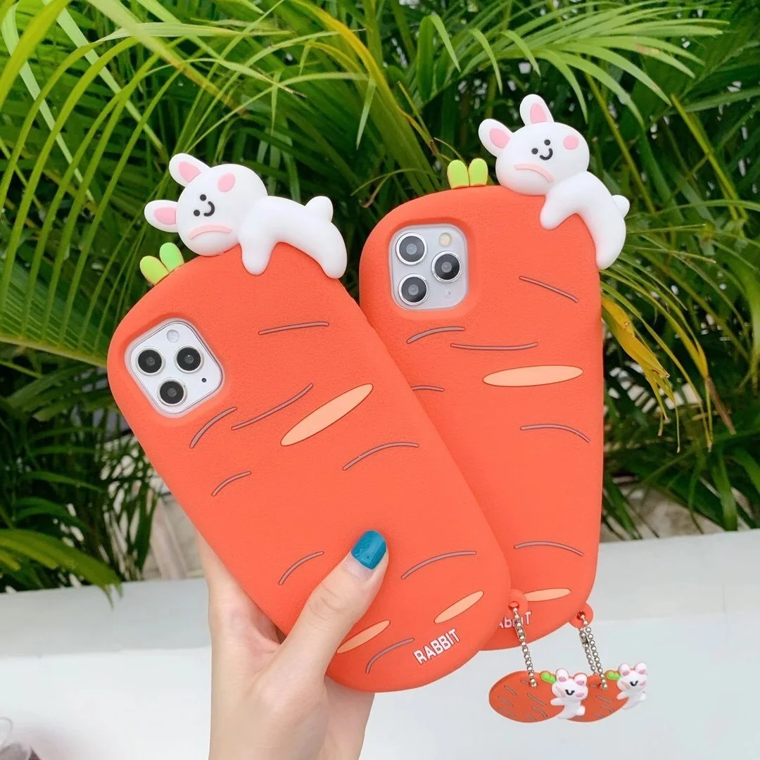 

Lovely 3D Cartoon Duck Phone Case for Iphone 13 Pro Max Xs Max Xr X 11 12 8Plus Silicone Rubber rainbow Case Back Cover Fundas