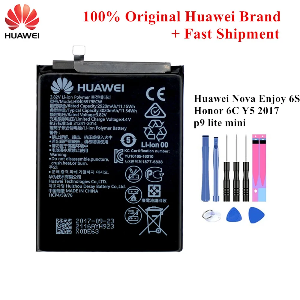 100% Оригинальный аккумулятор HB405979ECW для Huawei Nova/ Enjoy 6S/ Honor 6C/ Y5 2017/ P9 Lite mini CAZ AL10 TL00 CAN L01