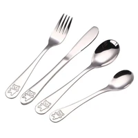 4pcsset baby teaspoon spoon food feeding fork knife utensils set stainless steel kids learning eating habit children tableware