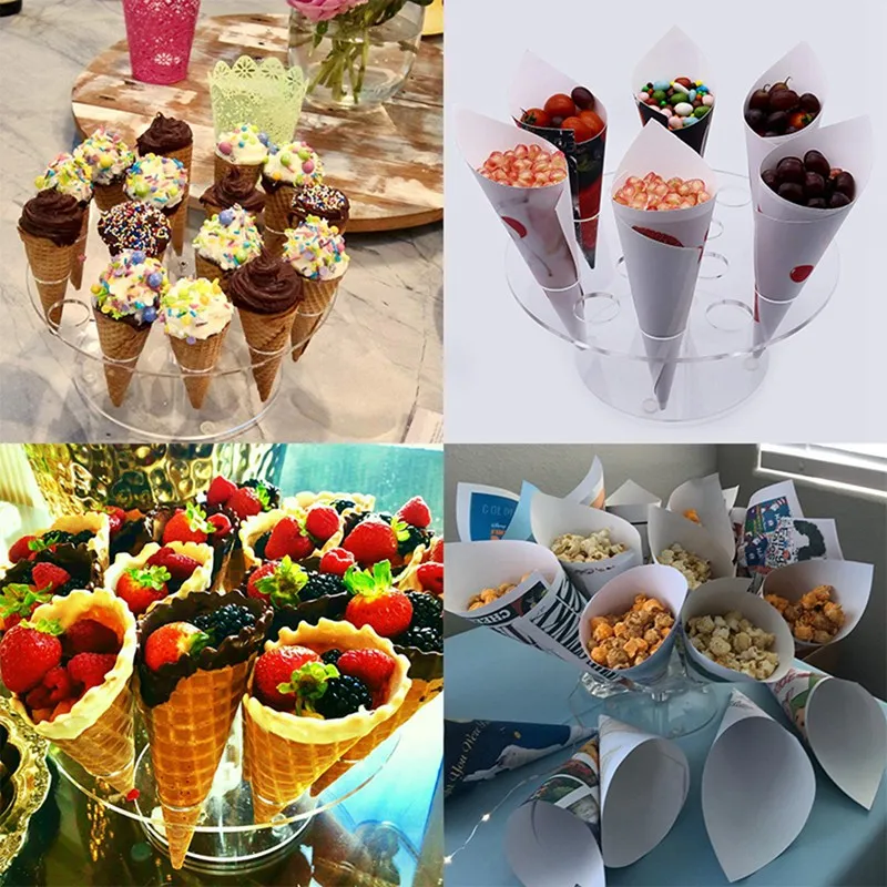 

Clear Ice Cream Cones Dessert Cupcake Holder Display Stand Party Shelf 6/16 Holes For Wedding Party Kitchen Decorations