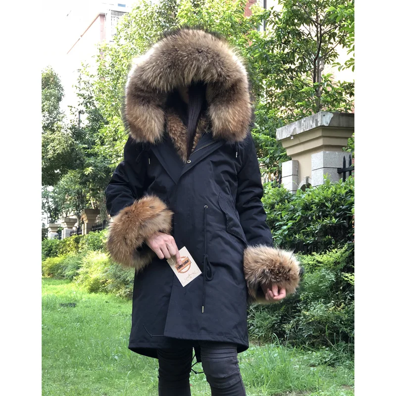 Fandy lokar, парка из натурального меха, женские зимние куртки, натуральный мех енота, капюшон, пальто, натуральный мех кролика, подкладка, куртка, Женское пальто из натурального меха