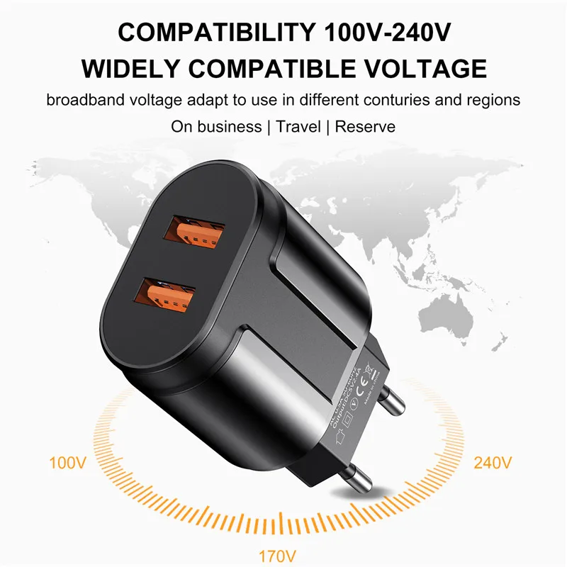 GTWIN Quick Charge EU/US Plug 2.4A двойной USB адаптер для быстрой зарядки настенное