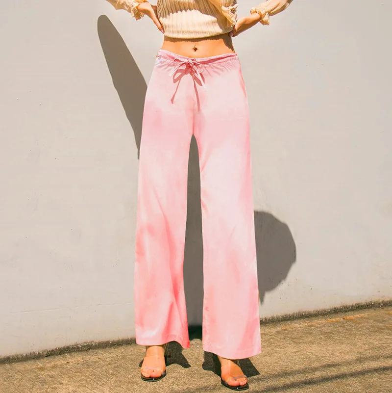 2019 New Autumn Winter Trousers Casual Elastic High Waist Pants Women Fashion Pleuche Wide Leg Pink Green Loose Long Pant | Женская