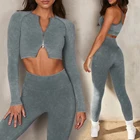 Женский бесшовный комплект для йоги, спортивная одежда для тренировок, одежда для спортзала, укороченный топ с длинным рукавом, леггинсы с высокой талией, спортивные костюмы, 1 шт.