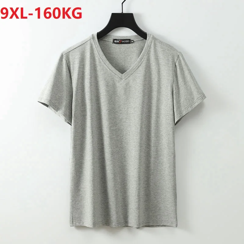 

high quality summer t-shirt short sleeve cotton v-neck tees tops plus size 7XL 8XL 9XL casual loose soft Breathable tshirt black