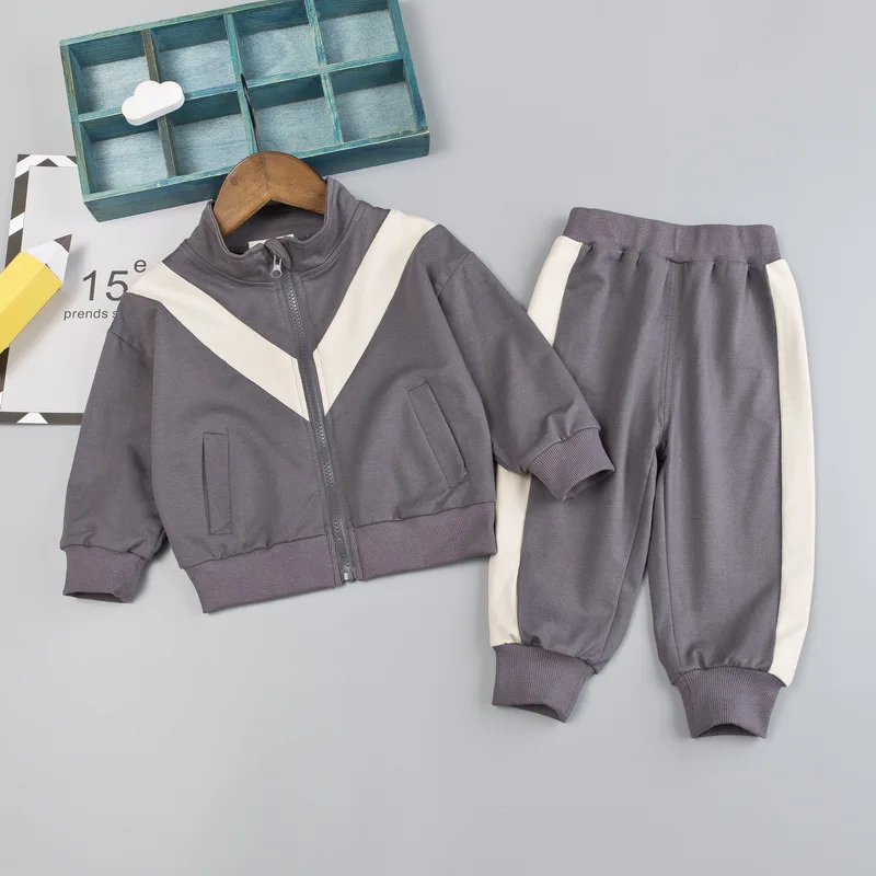 Casual Boys Clothes Set 1 2 3 4 Years Tracksuit Infant Children Clothing Baby Patchwork Sport Suit Zipper Jacket + Sweatpants | Детская