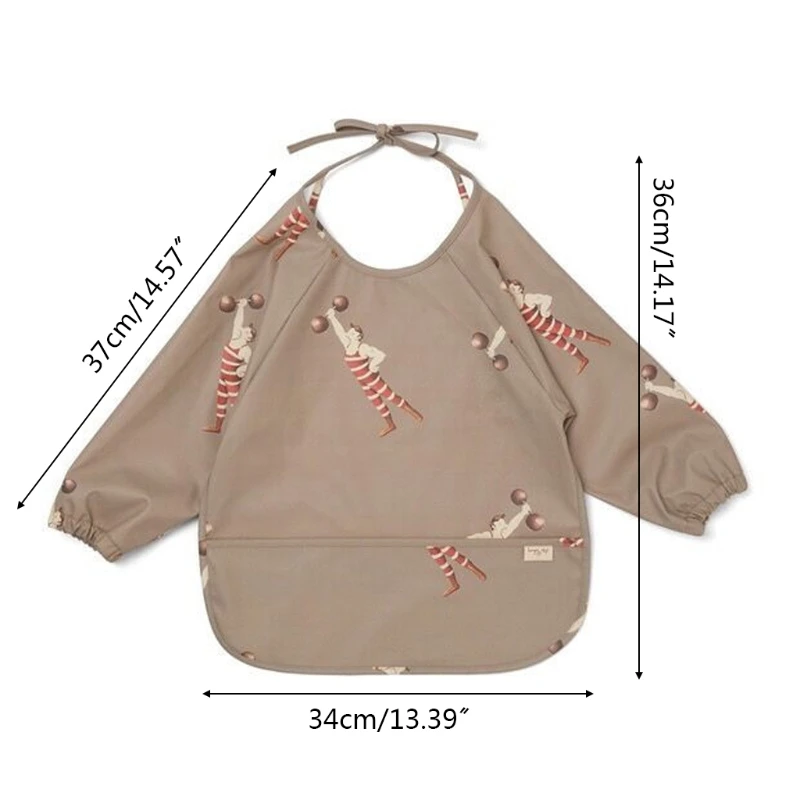 

J60B Baby Long Sleeve Bib Toddler Waterproof Smock with Pocket Infant Feeding Apron