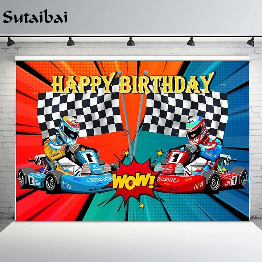 

Karting Racing Car Party Photography Background Game Sports Car Bunting Decorations Banner Boy Birthday Backdrop Photo Studio
