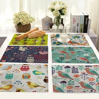 rectangular owl printed cotton linen placemats dining table mats drink coasters western pad cup mat home table decor 4232cmpc