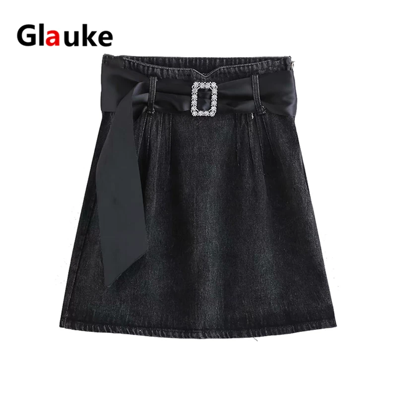 GLAUKE ремень ковбойская мини-юбка 2020 Летняя женская джинсовая короткая юбка на
