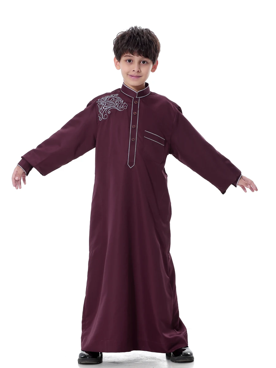 Модный детский кафтан Jubba мусульманская одежда для мальчиков Thobe с воротником