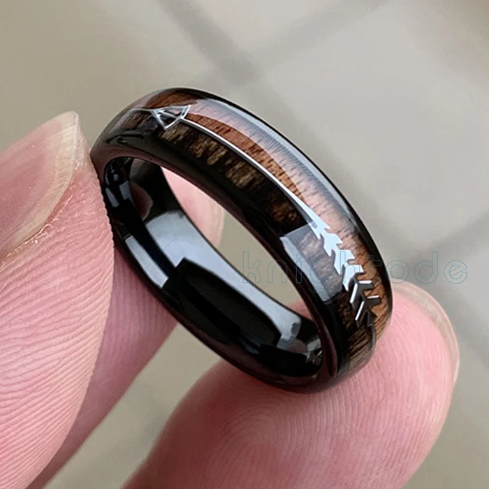 6mm Black 8/6 мм Мода розовое золото Вольфрам карбида деревянные кольца Для женщин Для мужчин классический Серебряный Обручение Band и Сталь стрелка инкрустация черный Стиль - Цвет основного камня: 6mm Black