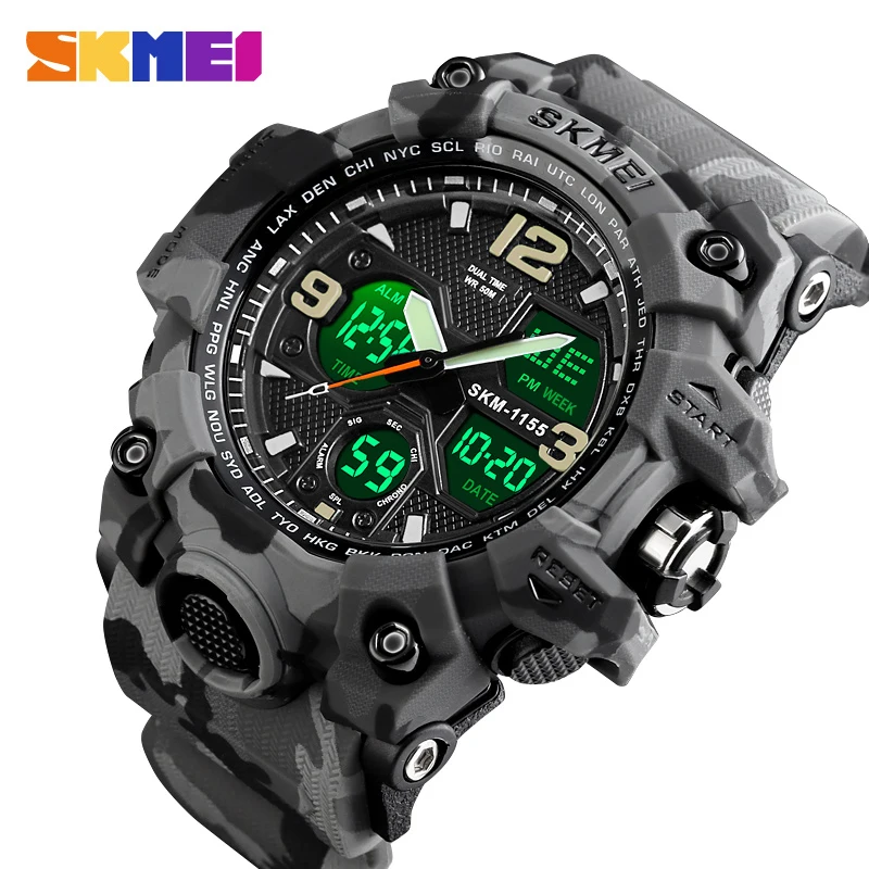 SKMEI мужские спортивные часы модные кварцевые цифровые двойной дисплей 12/24 часов