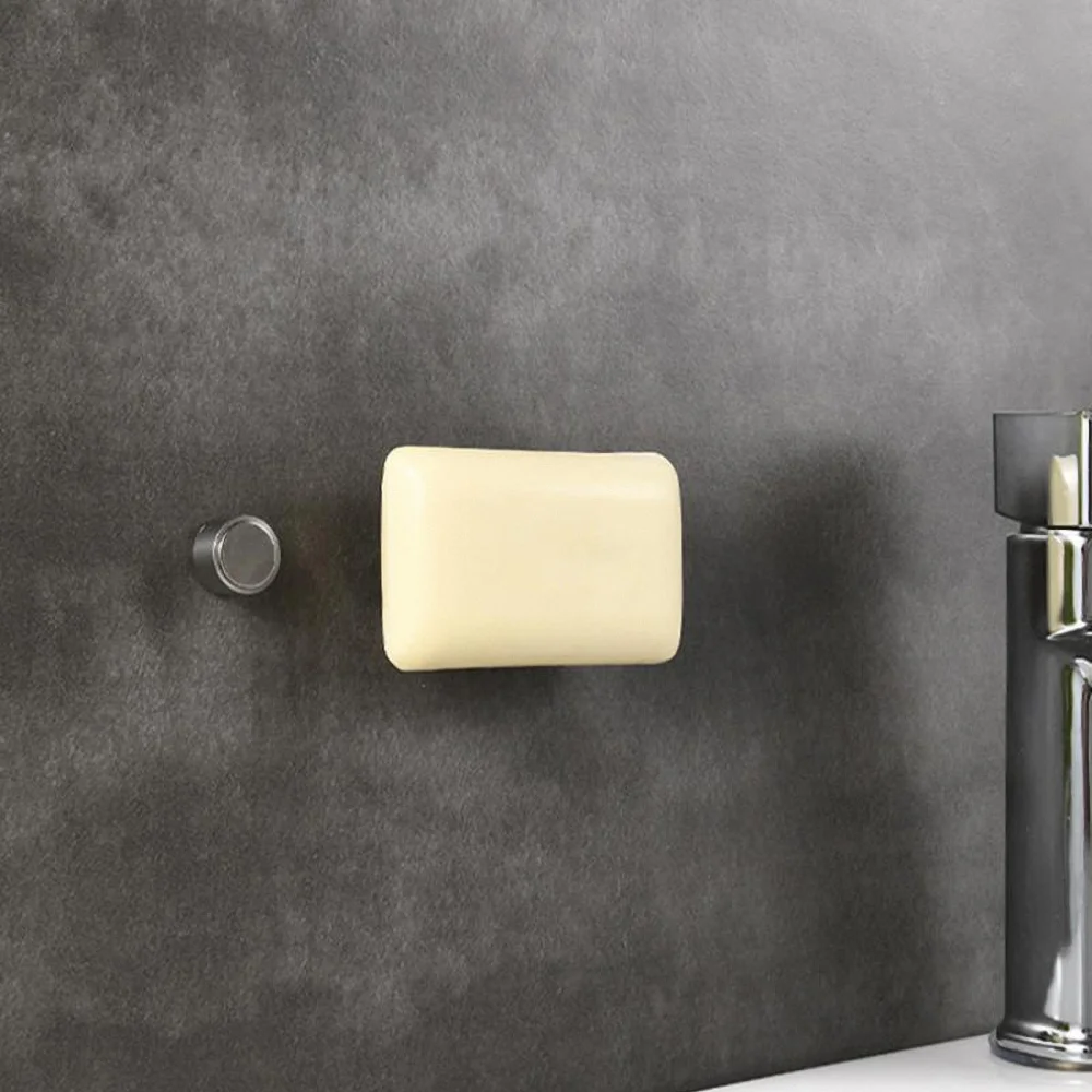 

2Pcs Wall Sucker Soap Rack Magnetic Soap Shelf Bathroom Soap Organizer Silver