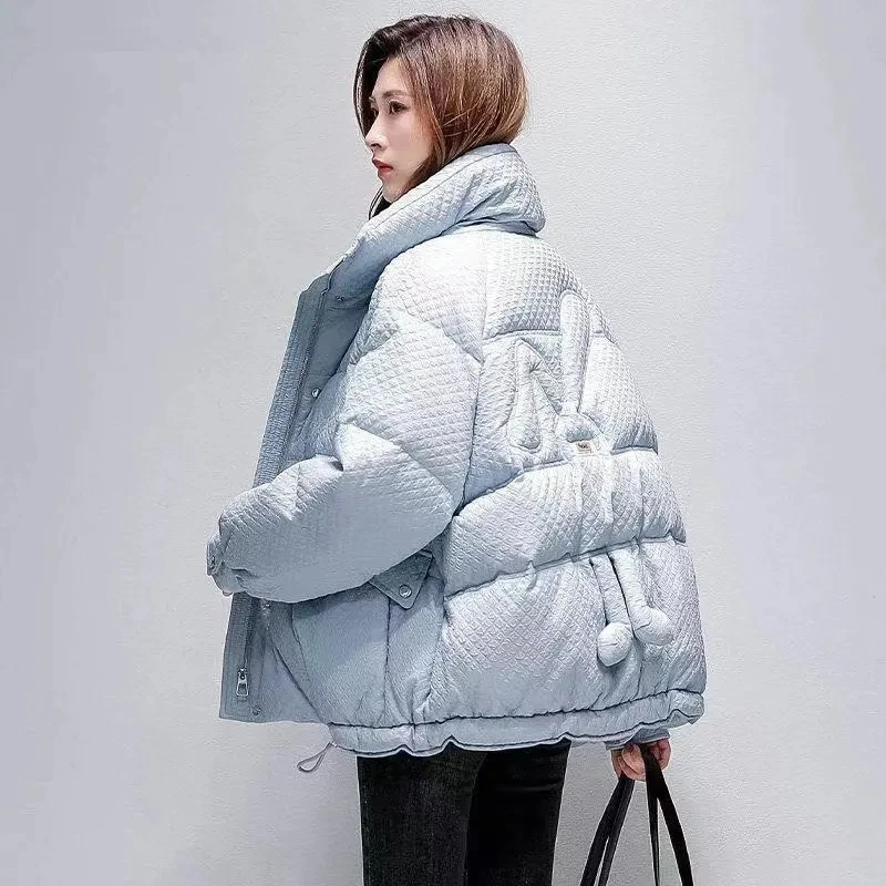 New collection Rabbit Winter Lightweight Down Jacket Women Thick Warm Batwing Long Sleeve Loose  Pocket 90% Duck Down coat
