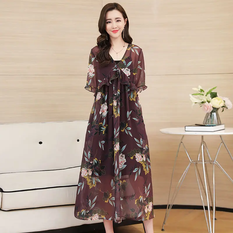 

2021 New Summer Women Fashion French Style Streetwear Dresses Lady Floral Print Dress Elegant Plus Size Ruffles Vestidos B72