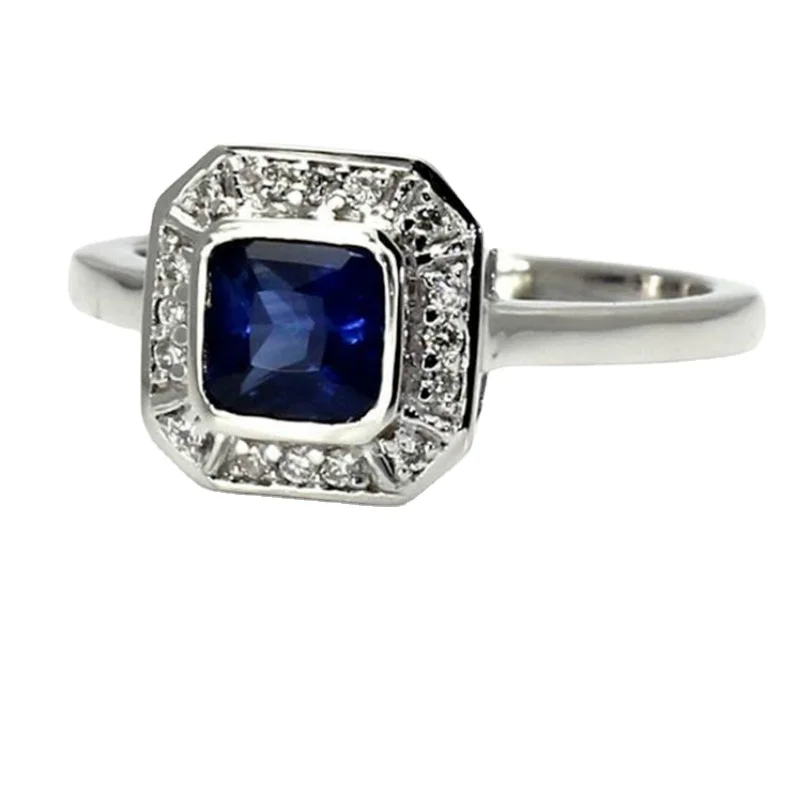 

Fashionable and Exquisite Blue Diamond Wedding Princess Ring Love Rng Size 5-11