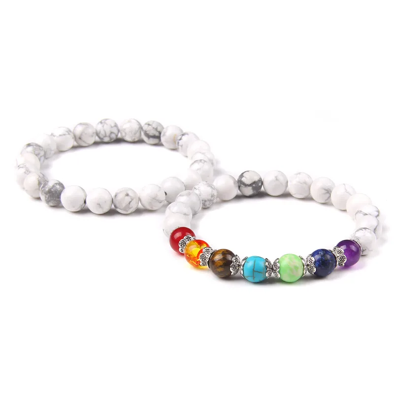 

Natural White Howlite 7 Chakra Bracelet 2pcs/set Jewelry For Women Man Labradorite Bead Bracelets Healing Reiki Balance Pulsera