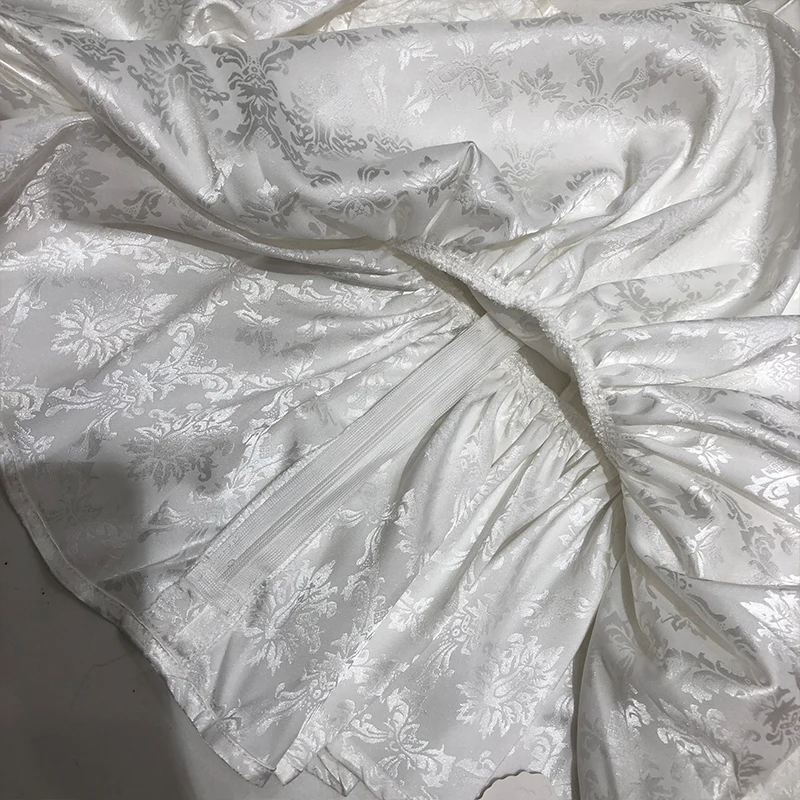 

VERDEJULIAY Sexy Women Blouse Spring Autumn Lantern Sleeve Ruffled Pearls Beaiding Black White Mesh Flower Print Slim Blouse